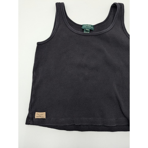 Lauren‎ Ralph Lauren Petite Ribbed Tank Top Black P M 100 Cotton - Picture 5 of 12
